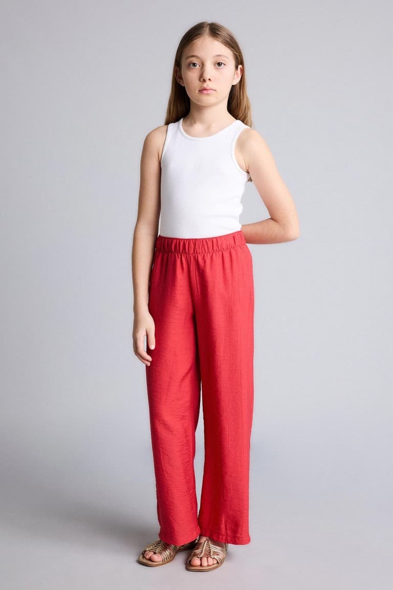 Straight Wide Wide Leg Pocket Crincile Viscose Pants Girls