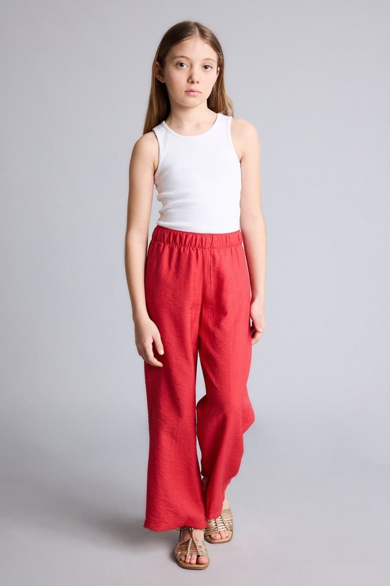 Straight Wide Wide Leg Pocket Crincile Viscose Pants Girls