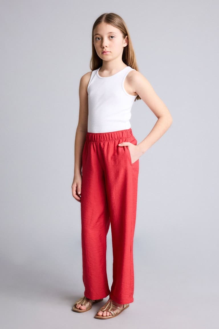 Straight Wide Wide Leg Pocket Crincile Viscose Pants Girls