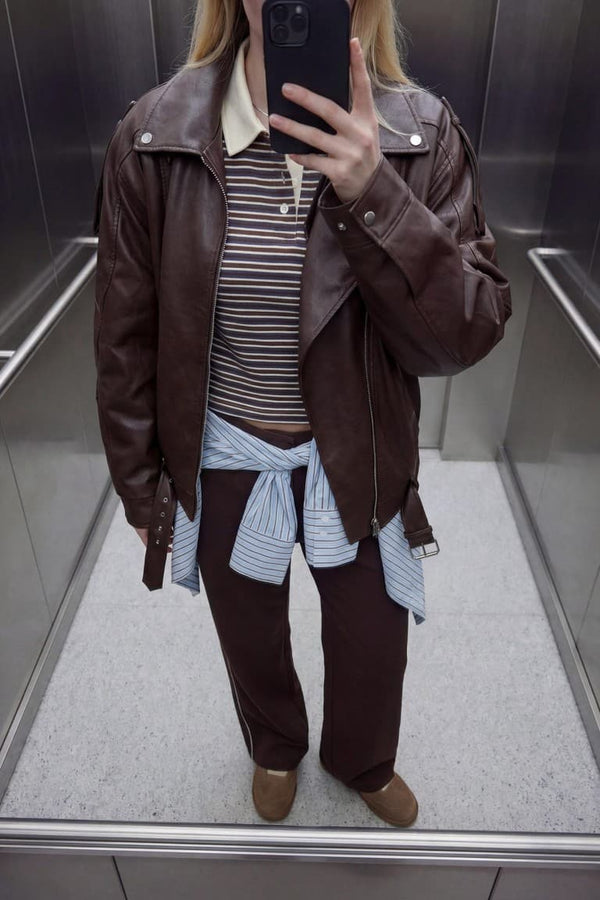 Waterproof Relax Fit Faux Leather Jacket