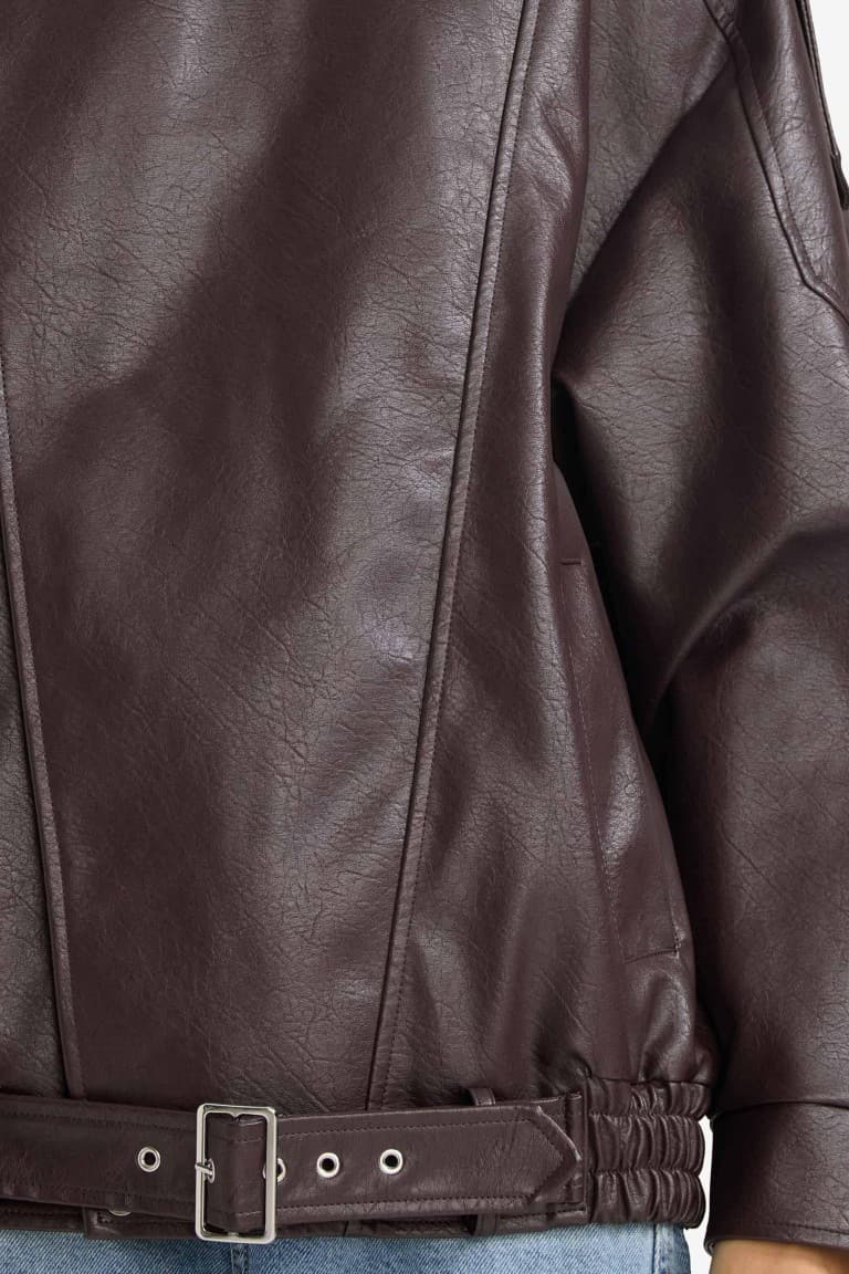 Waterproof Relax Fit Faux Leather Jacket
