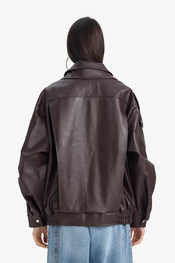Waterproof Relax Fit Faux Leather Jacket