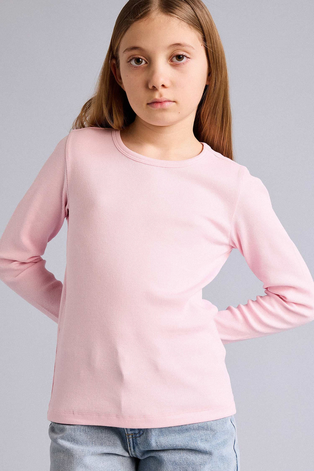 Slim Fit, Crew Neck, Corduroy, Long Sleeve T-Shirt, Girl