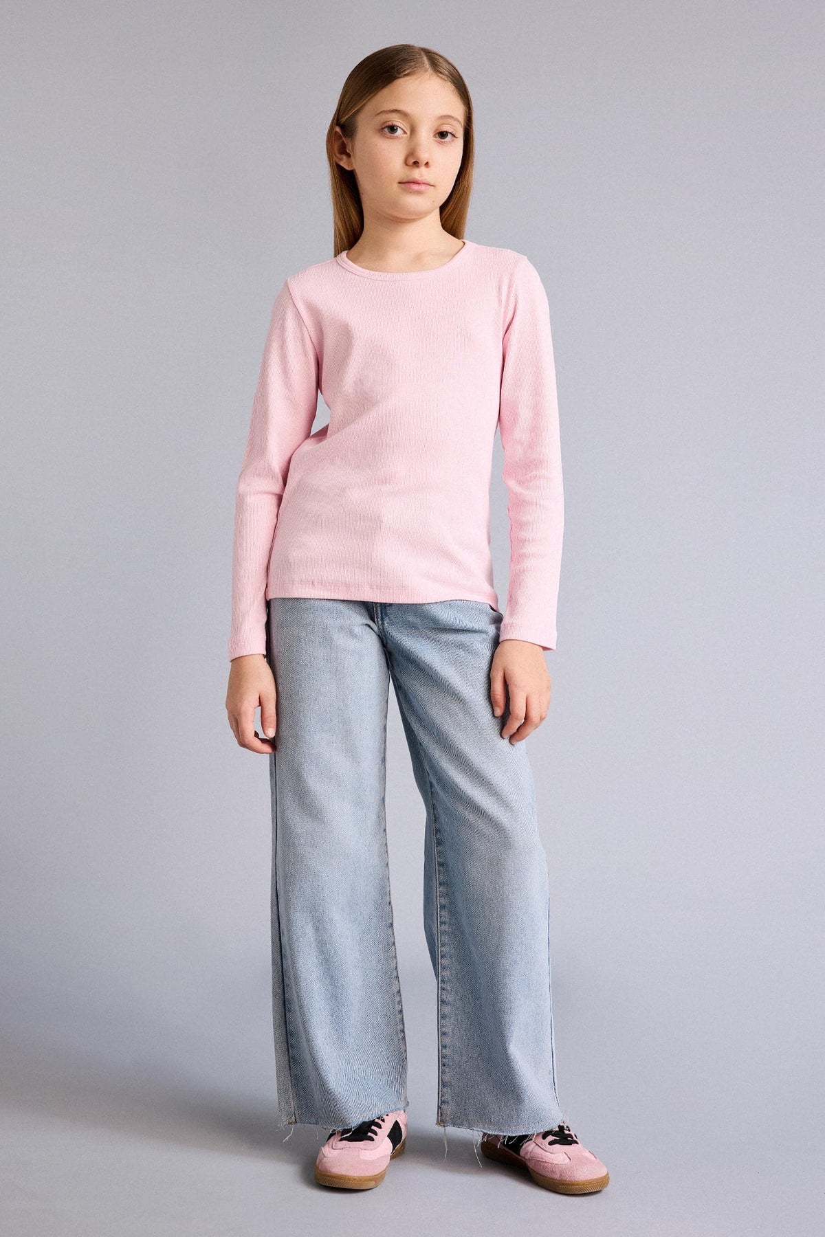 Slim Fit, Crew Neck, Corduroy, Long Sleeve T-Shirt, Girl