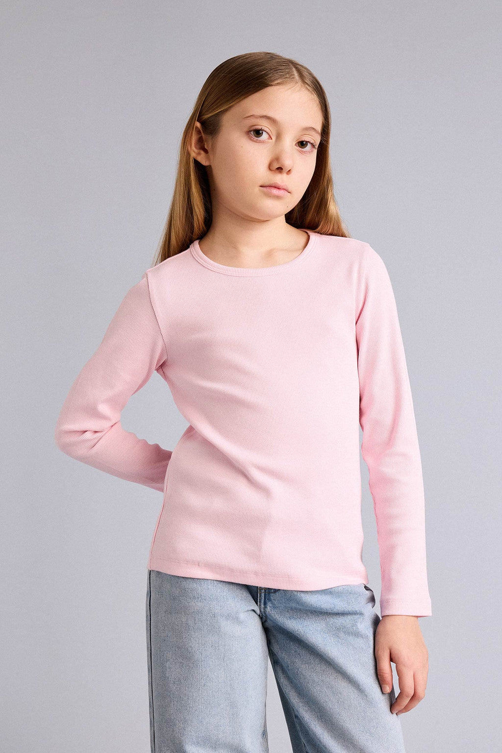 Slim Fit, Crew Neck, Corduroy, Long Sleeve T-Shirt, Girl