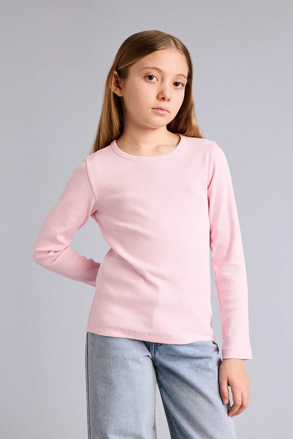 Slim Fit, Crew Neck, Corduroy, Long Sleeve T-Shirt, Girl