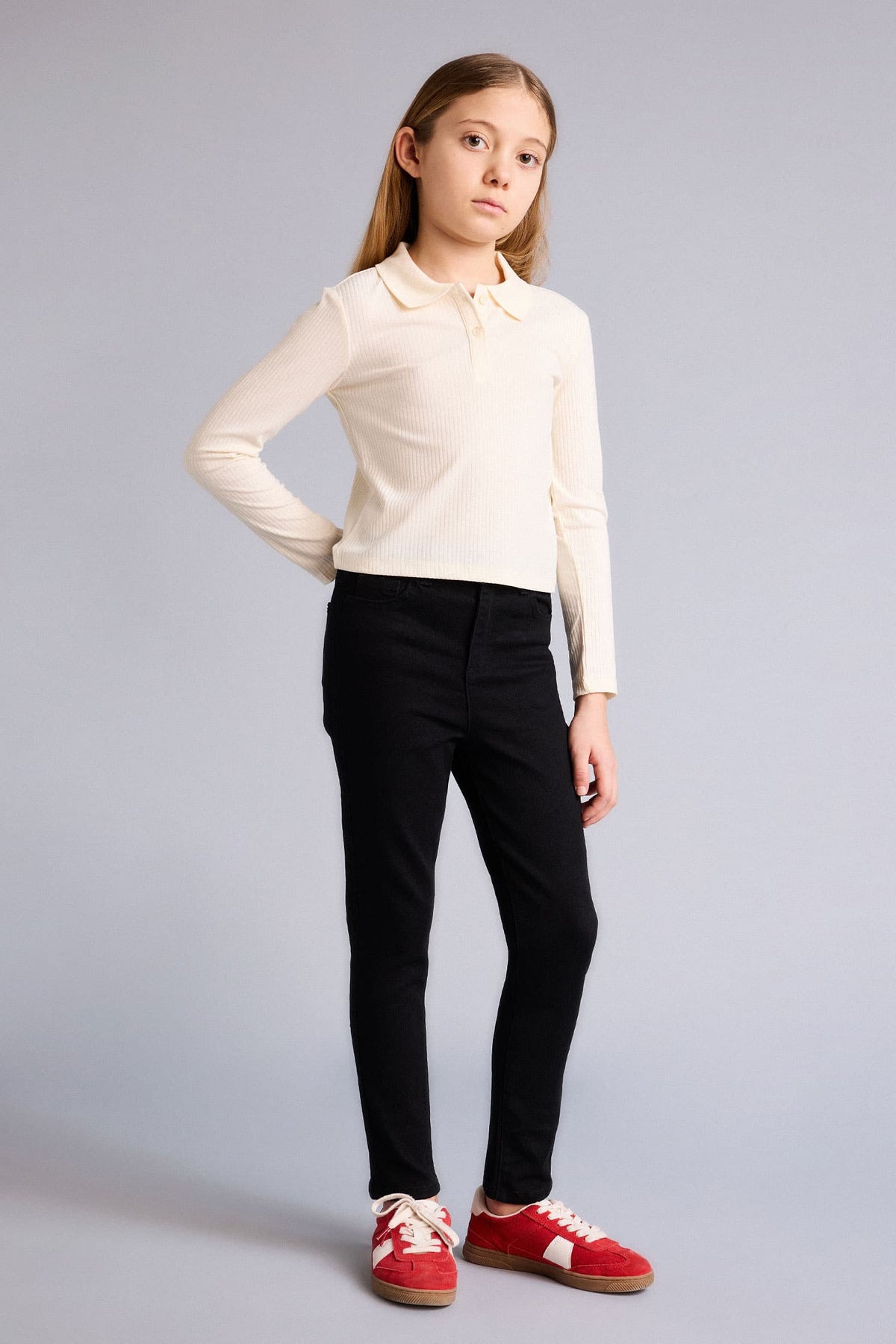 Slım Fit Polo Collar Ribbed Camisole T-Shirt Girl