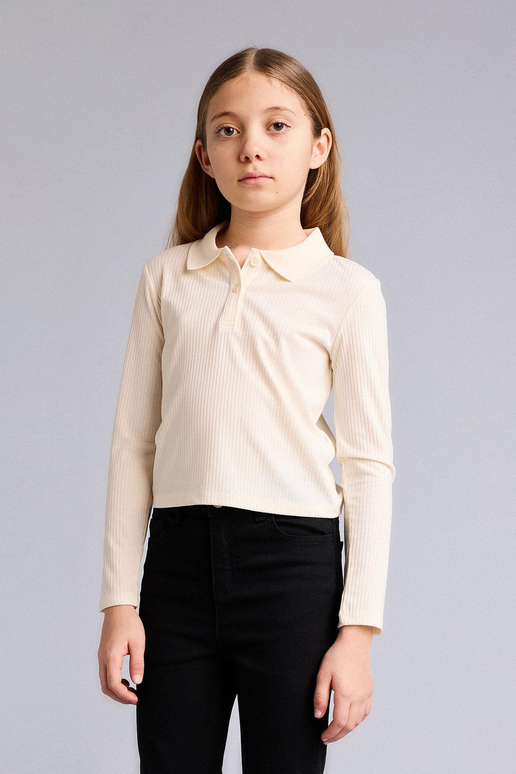 Slım Fit Polo Collar Ribbed Camisole T-Shirt Girl