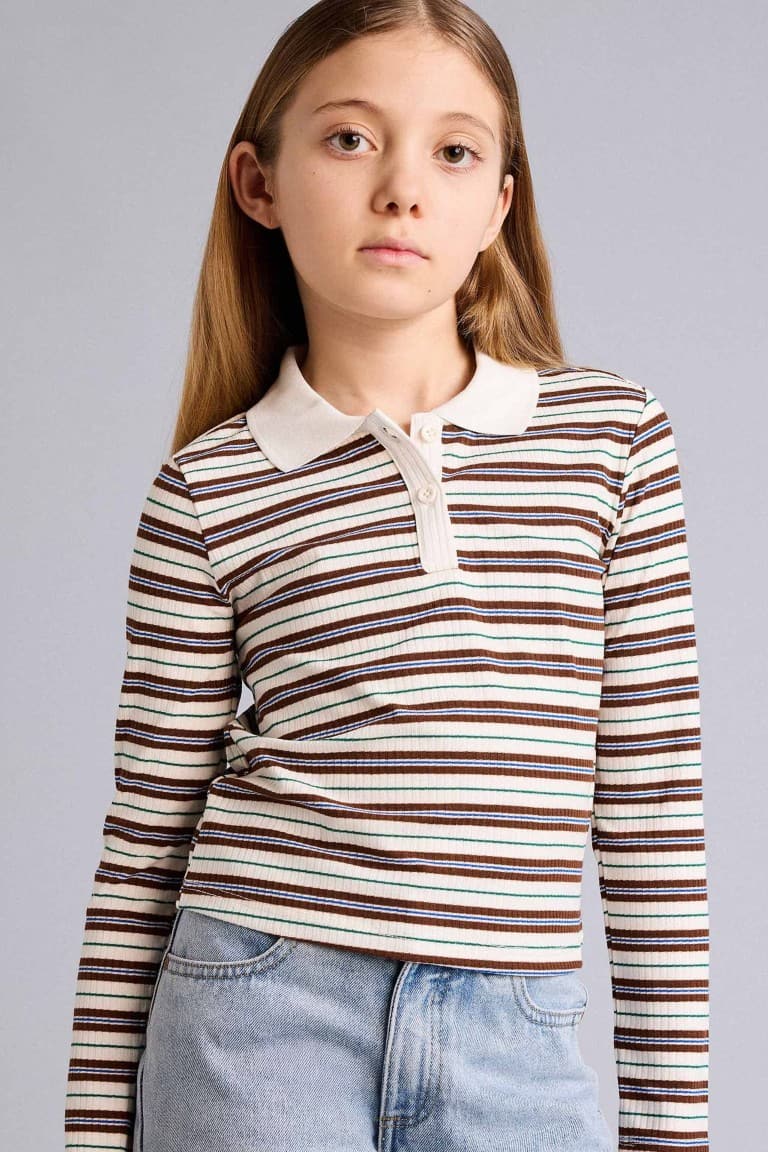 Slim Fit, Corduroy, Striped Camisole, Polo T-Shirt For Girls Main image
