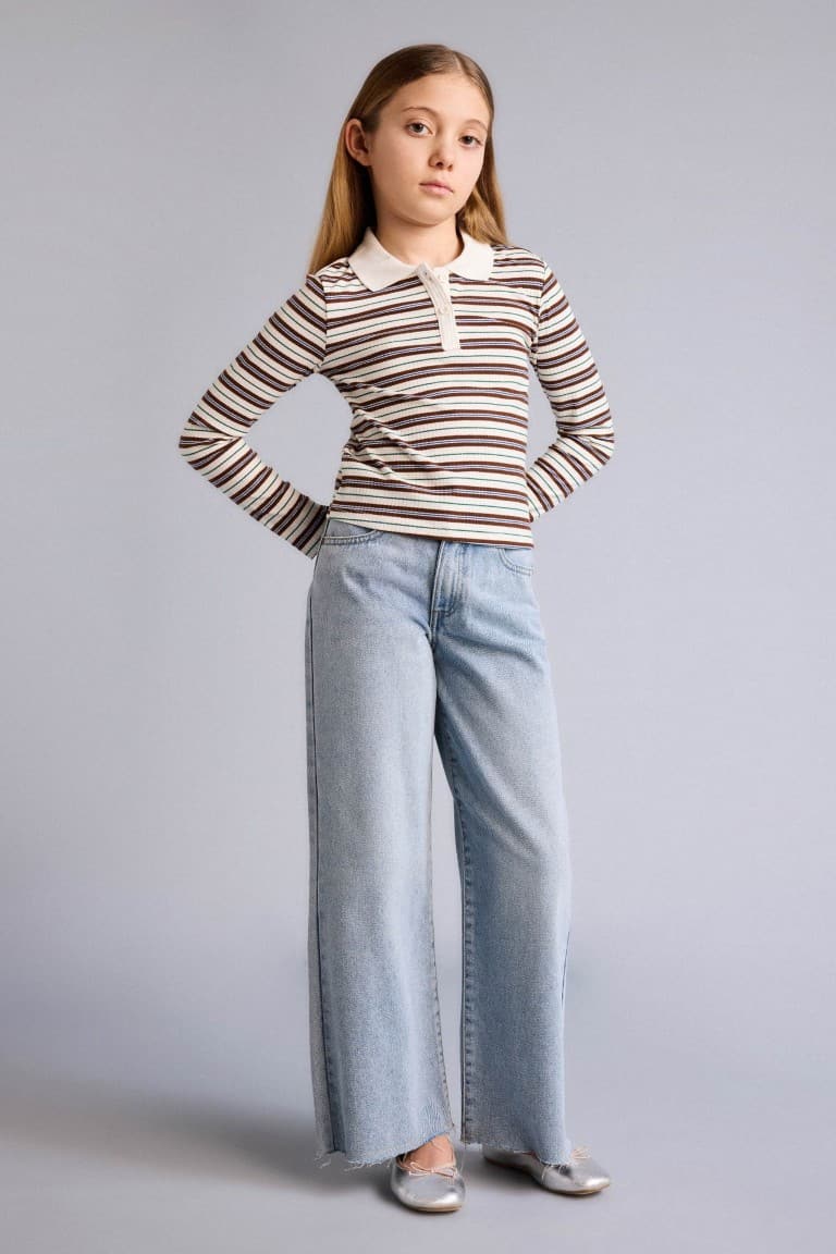 Slim Fit, Corduroy, Striped Camisole, Polo T-Shirt For Girls