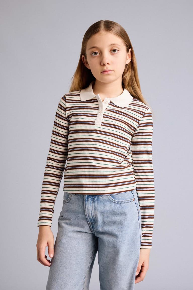 Slim Fit, Corduroy, Striped Camisole, Polo T-Shirt For Girls