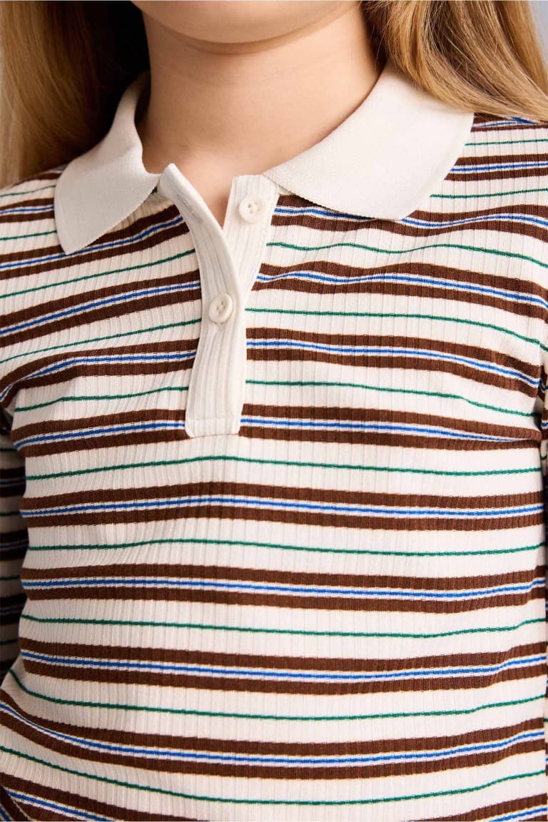 Slim Fit, Corduroy, Striped Camisole, Polo T-Shirt For Girls