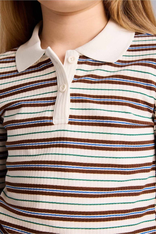 Slim Fit, Corduroy, Striped Camisole, Polo T-Shirt For Girls