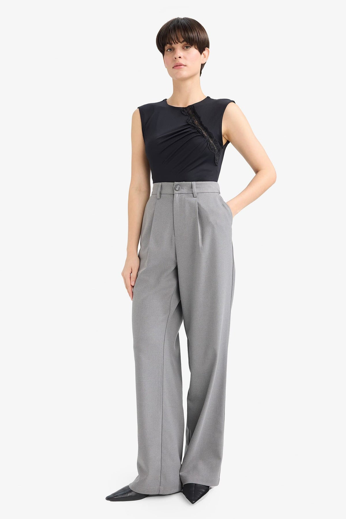 Straight Fit High Waist Long Trousers Main image