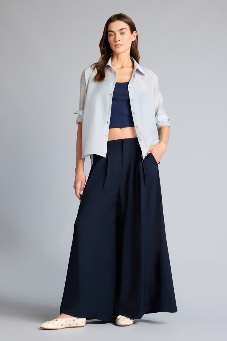 Culotte Double Pocket High Waist Flared Long Viscose Trousers Main image