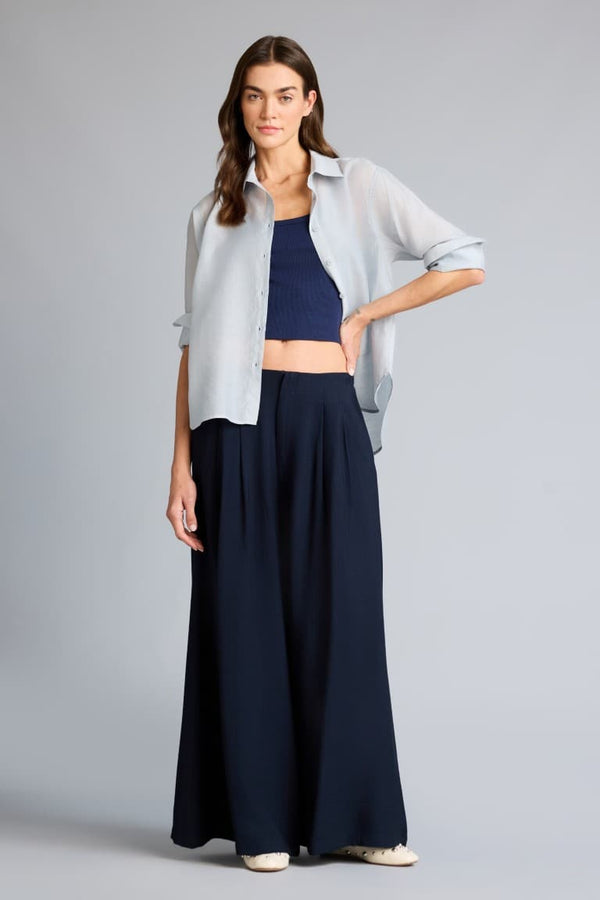 Culotte Double Pocket High Waist Flared Long Viscose Trousers