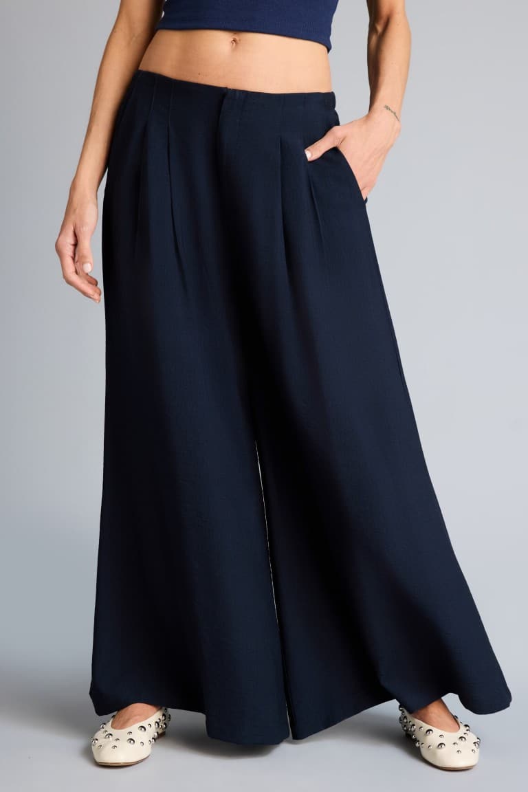 Culotte Double Pocket High Waist Flared Long Viscose Trousers