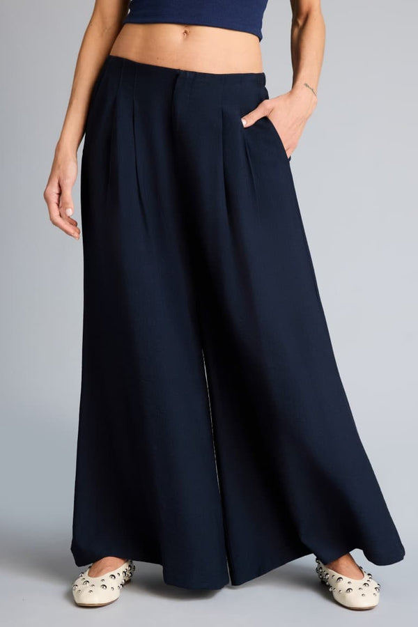Culotte Double Pocket High Waist Flared Long Viscose Trousers