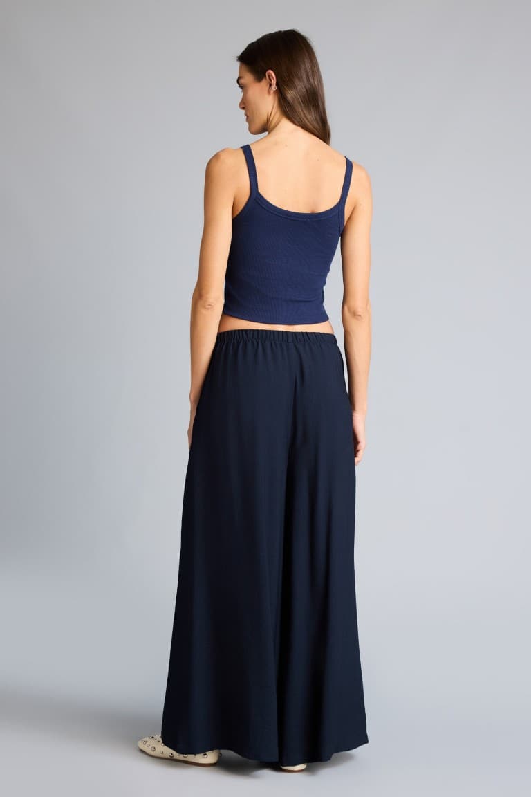 Culotte Double Pocket High Waist Flared Long Viscose Trousers