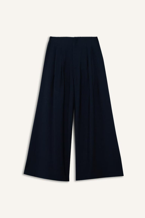 Culotte Double Pocket High Waist Flared Long Viscose Trousers