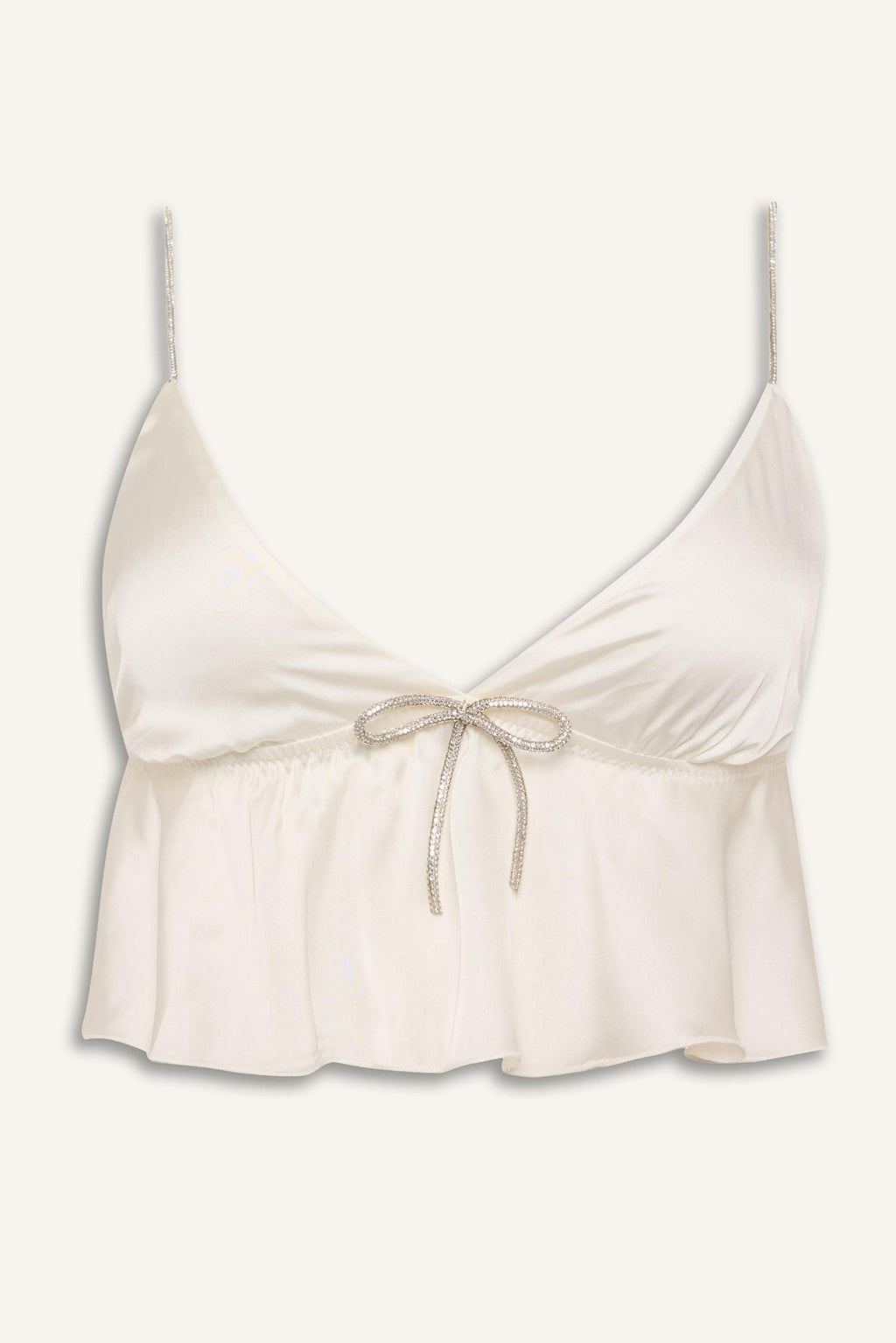 Regular Fit Satin Ecru Strappy Pajama Top