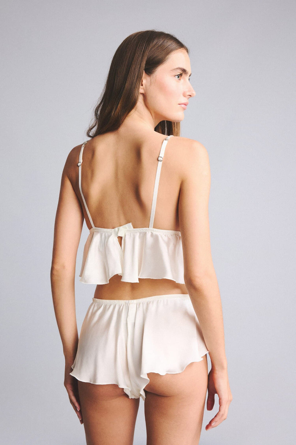 Regular Fit Satin Ecru Strappy Pajama Top