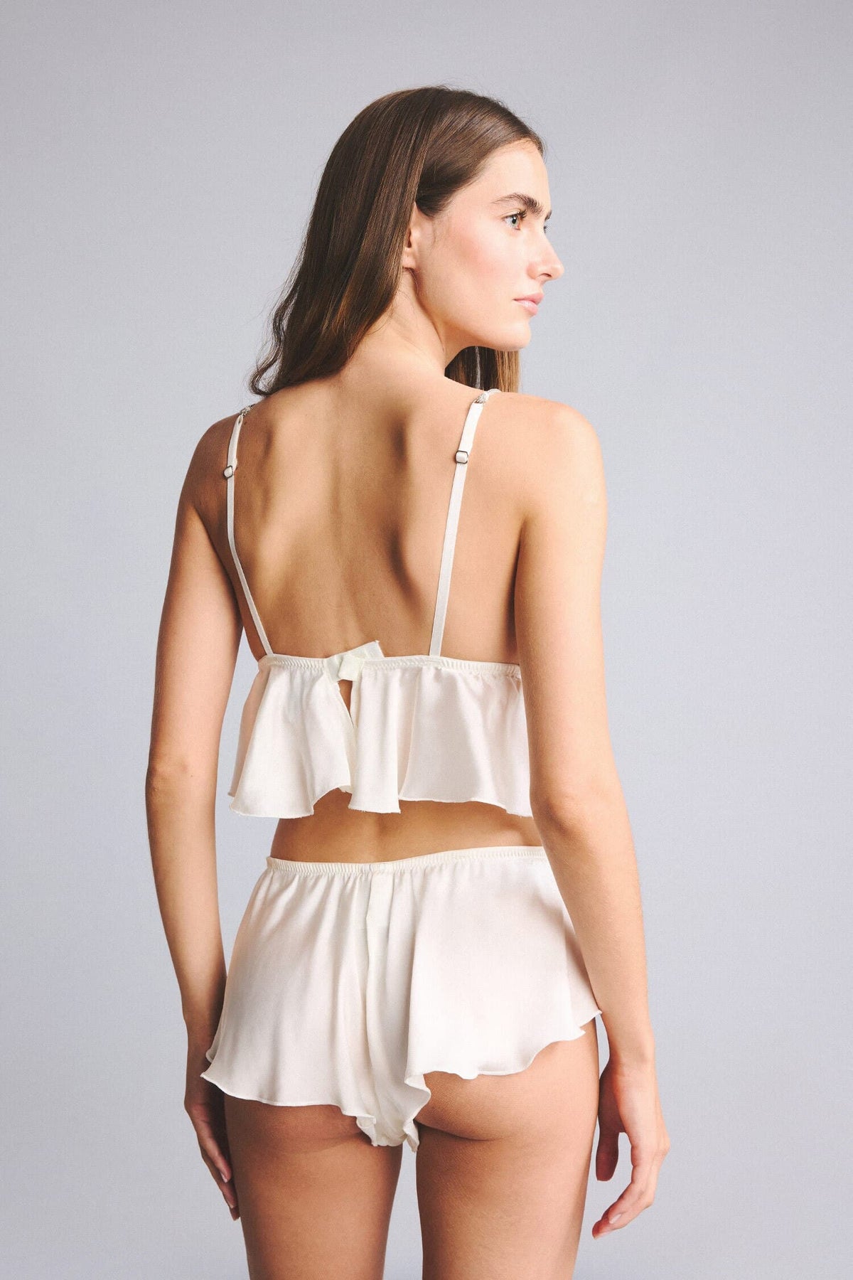 Regular Fit Satin Ecru Strappy Pajama Top