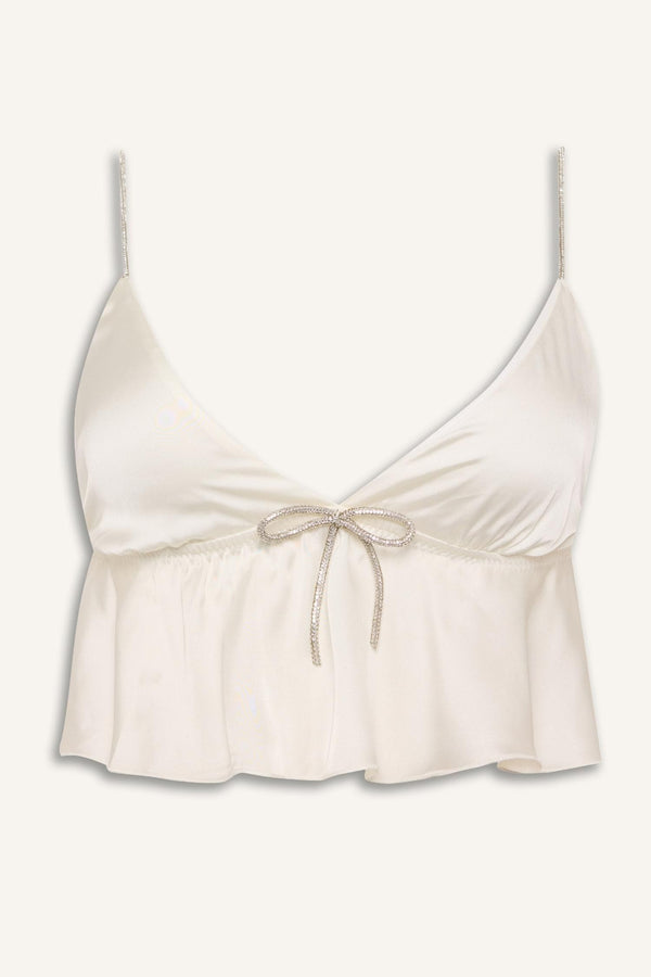 Regular Fit Satin Ecru Strappy Pajama Top
