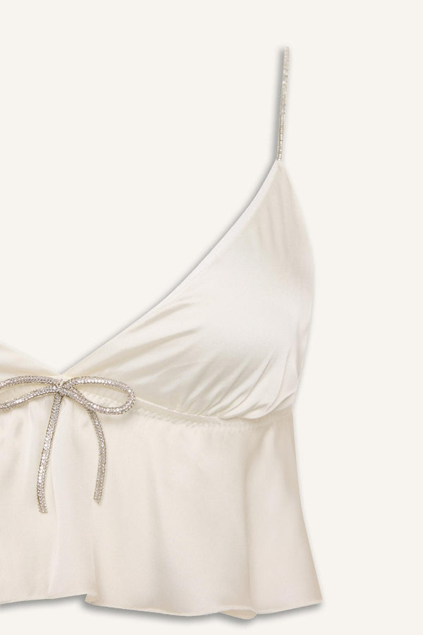 Regular Fit Satin Ecru Strappy Pajama Top