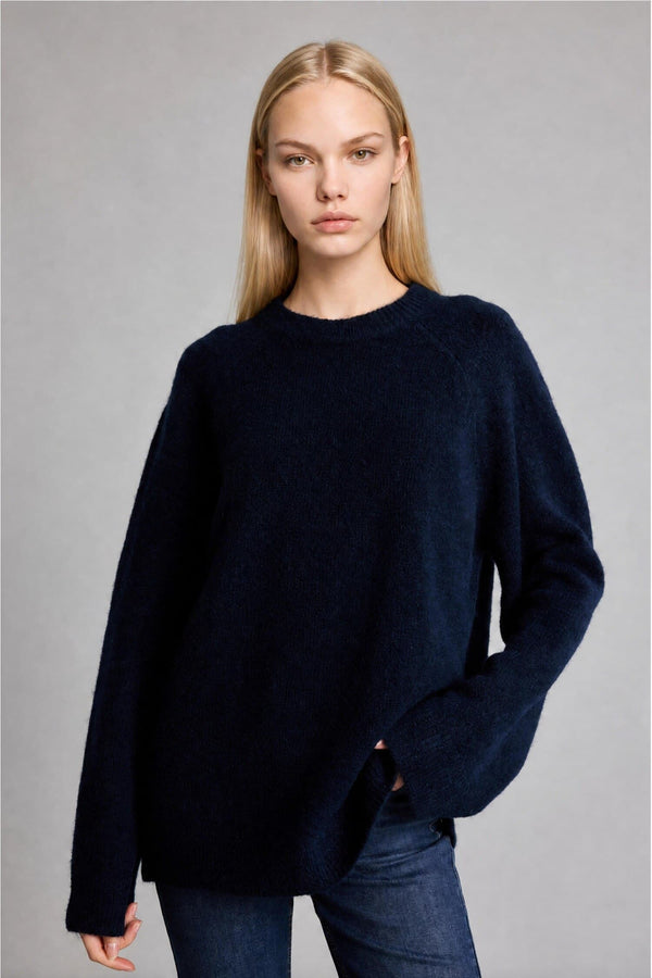 Wool Blend Crew Neck Thick Knit Sweater