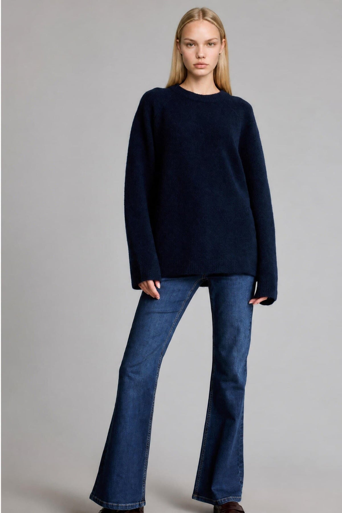 Wool Blend Crew Neck Thick Knit Sweater