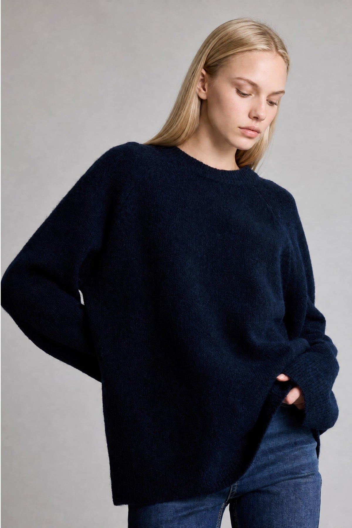 Wool Blend Crew Neck Thick Knit Sweater