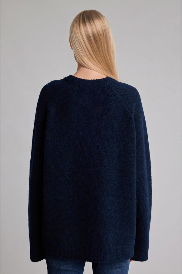 Wool Blend Crew Neck Thick Knit Sweater