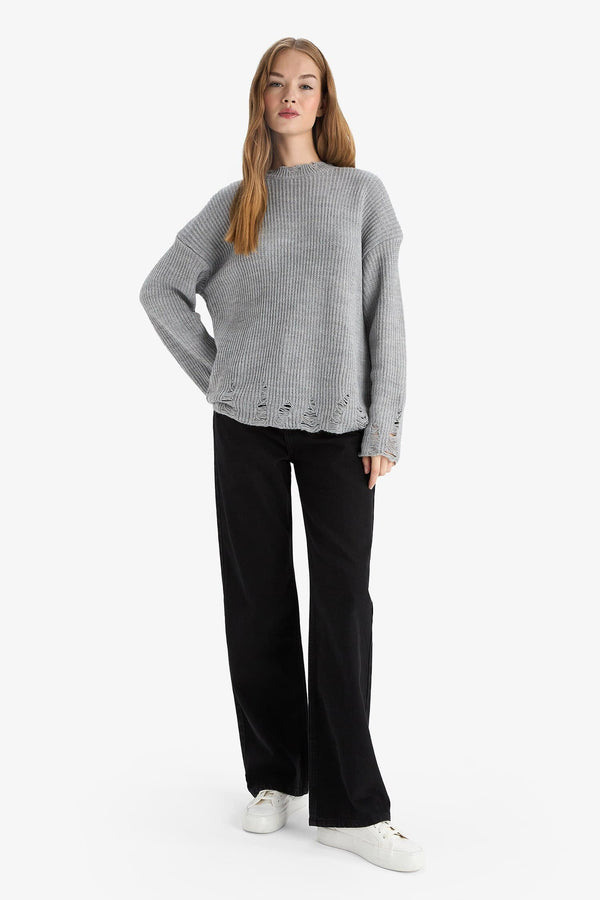 Oversize Wide Pattern Crew Neck Sweater