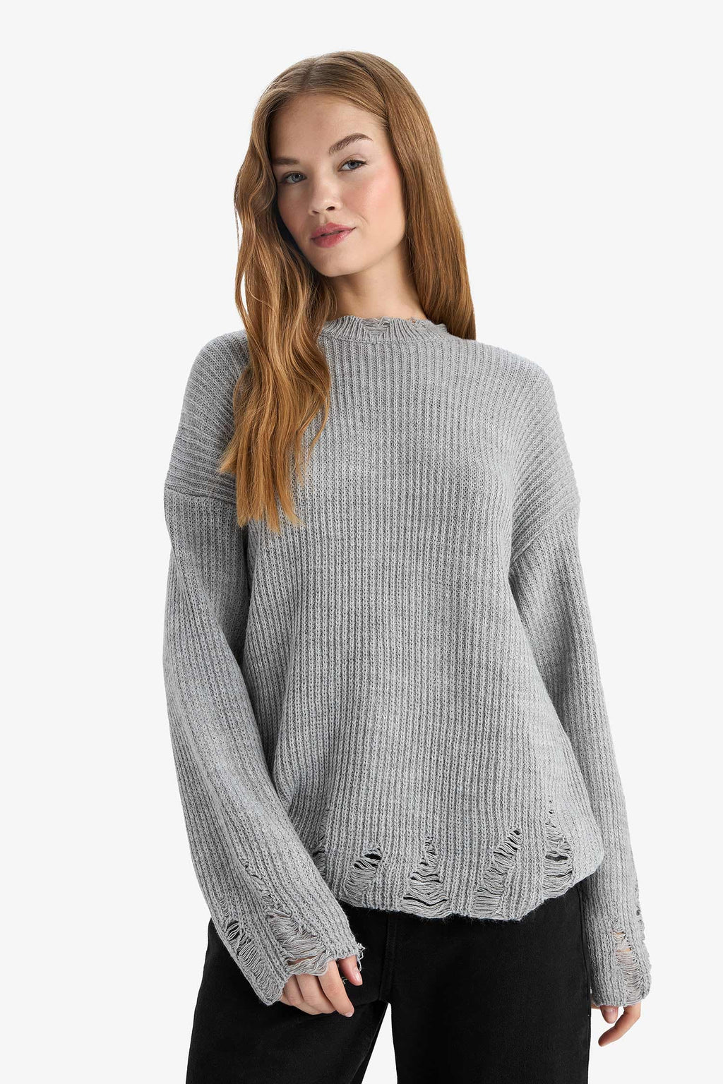 Oversize Wide Pattern Crew Neck Sweater