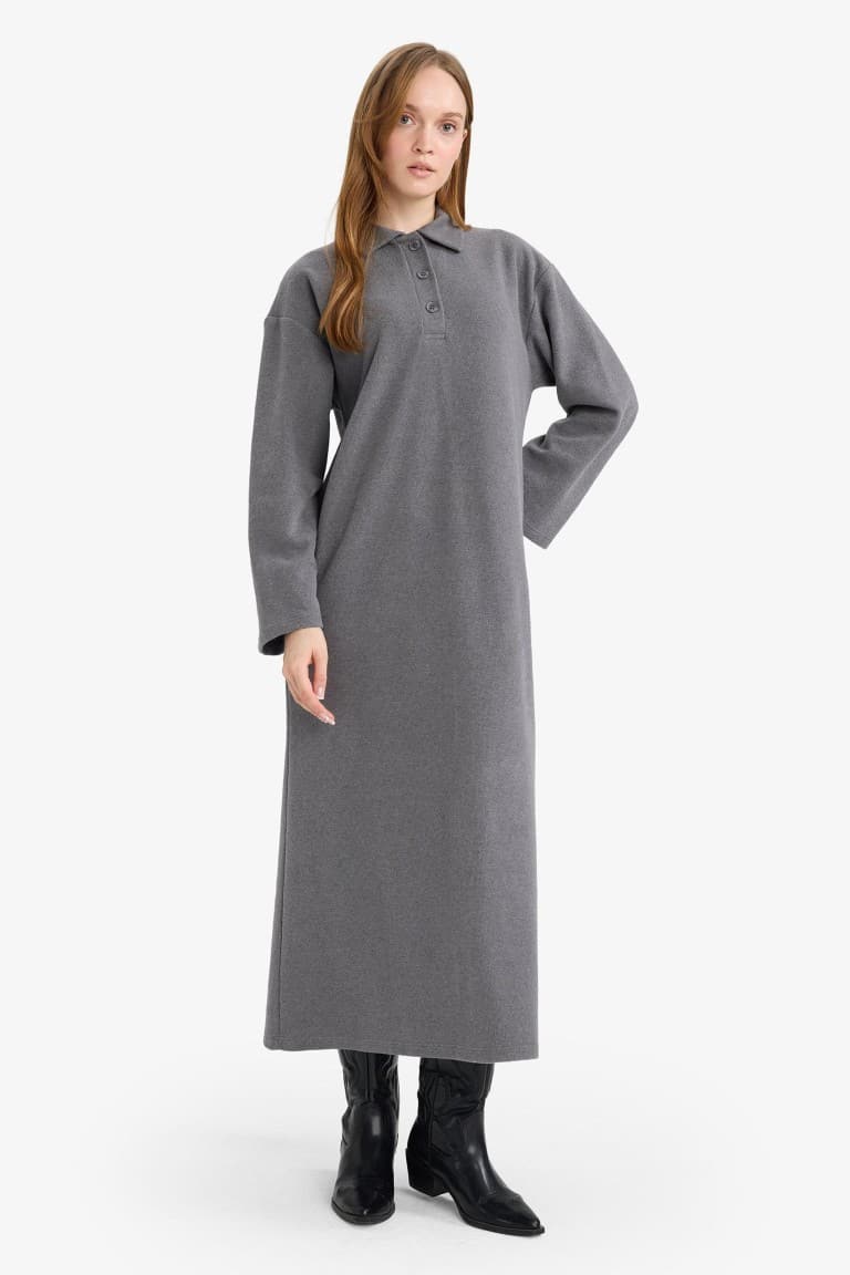 Regular Fit Polo Collar Long Sleeve Maxi Dress Secondary image
