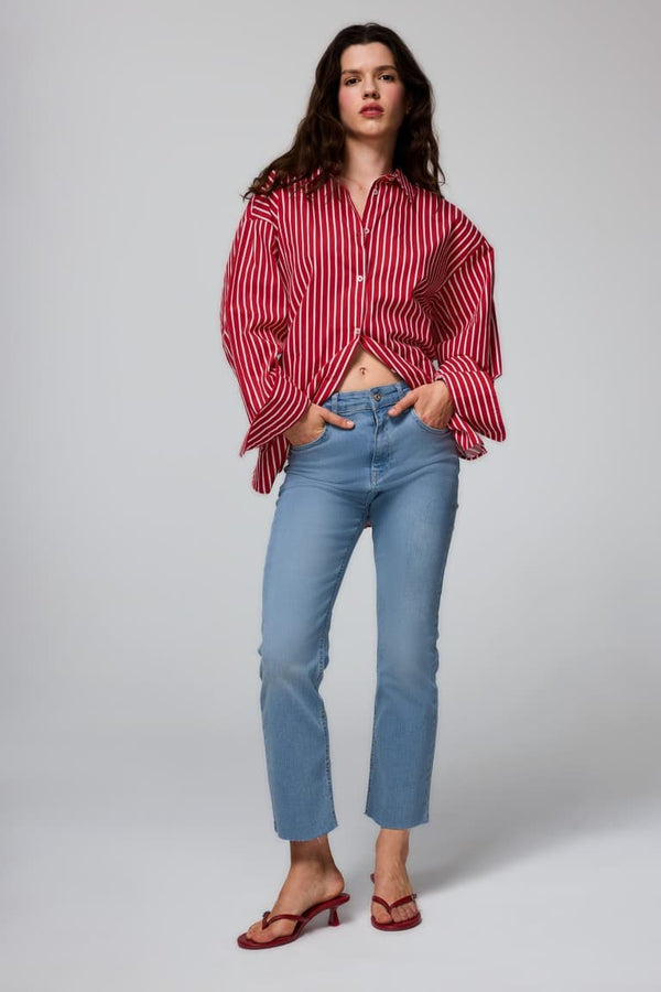Crop Flare Fit Low Waist Ankle Length Washed Jean Trousers