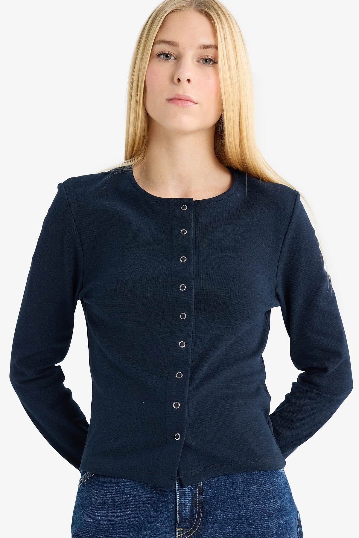 Fitted Crew Neck Rib Cardigan Main image