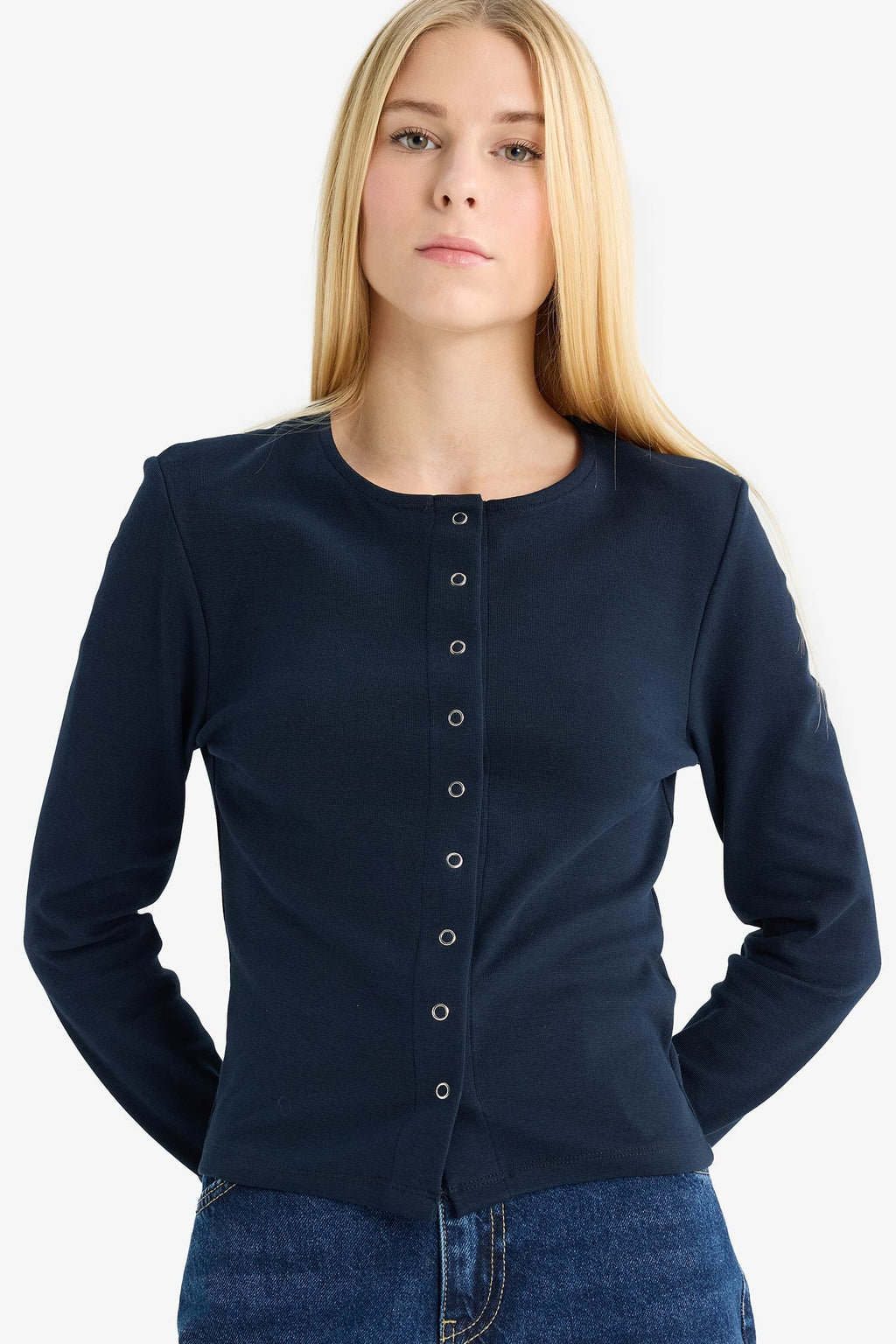 Fitted Crew Neck Rib Cardigan
