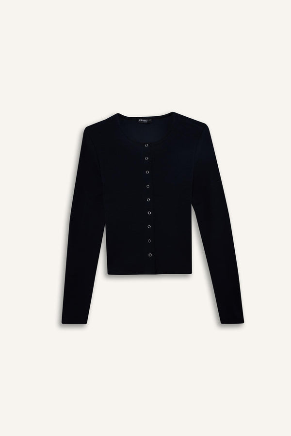 Fitted Crew Neck Rib Cardigan