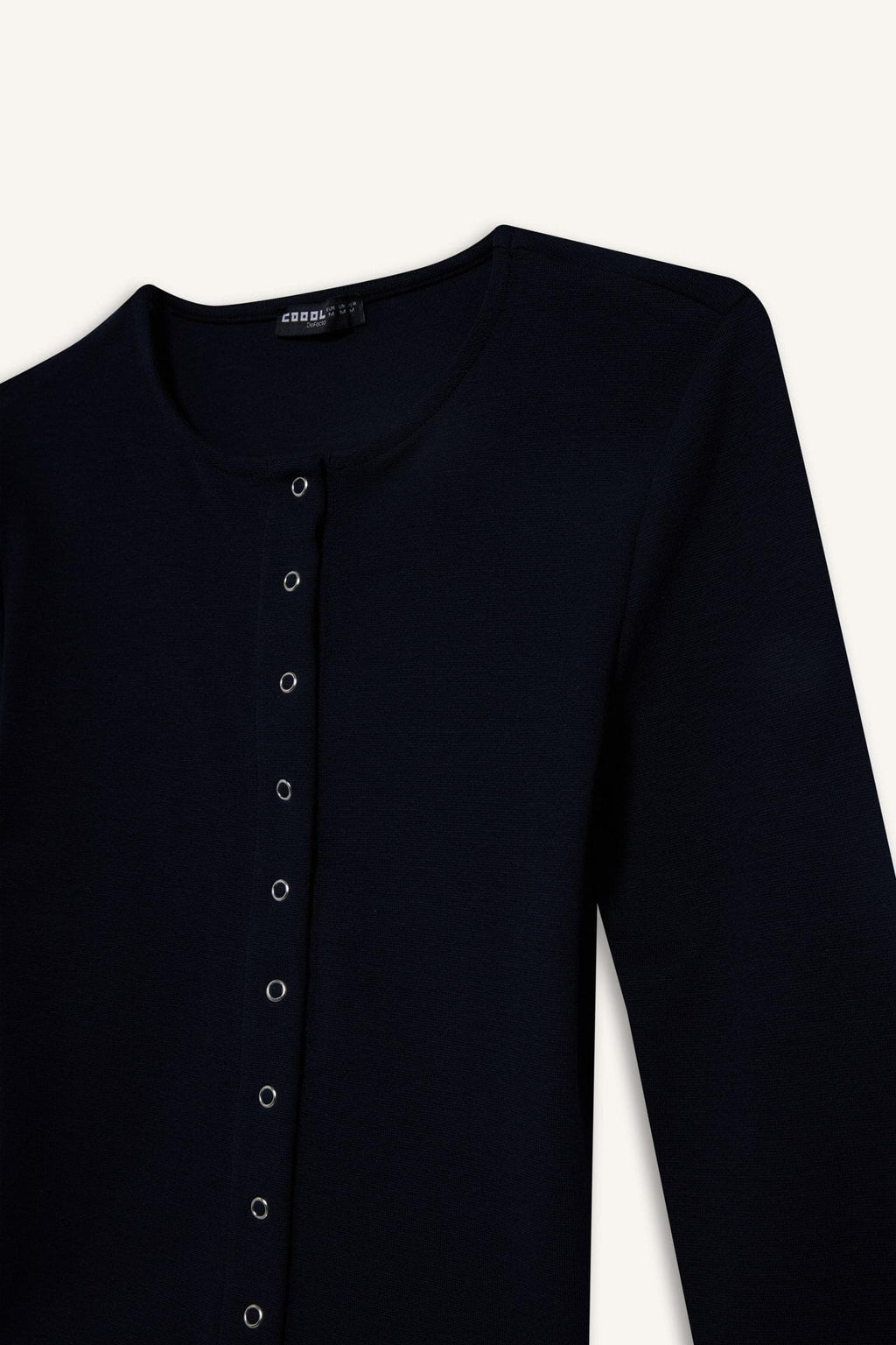 Fitted Crew Neck Rib Cardigan