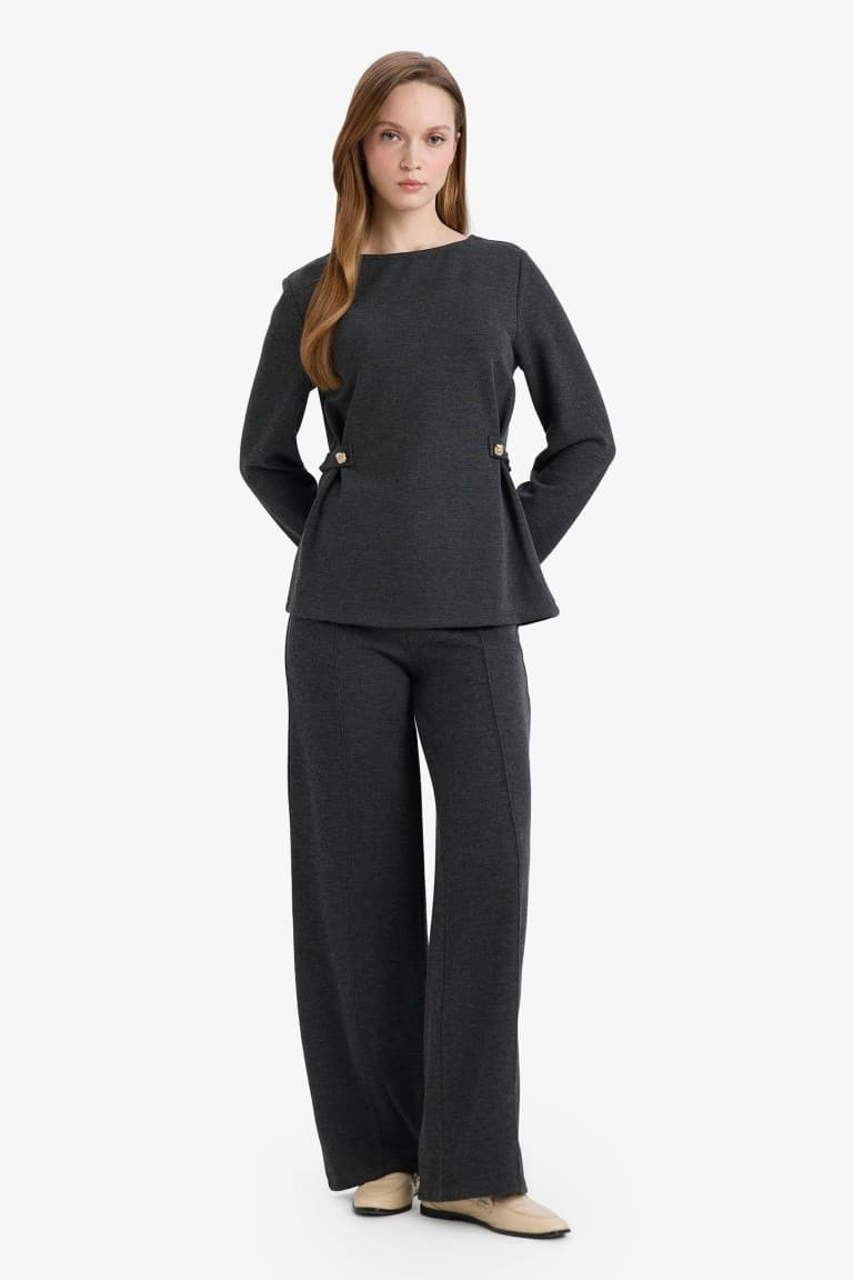 Regular Fit Boat Neck Pique Long Sleeve T-Shirt