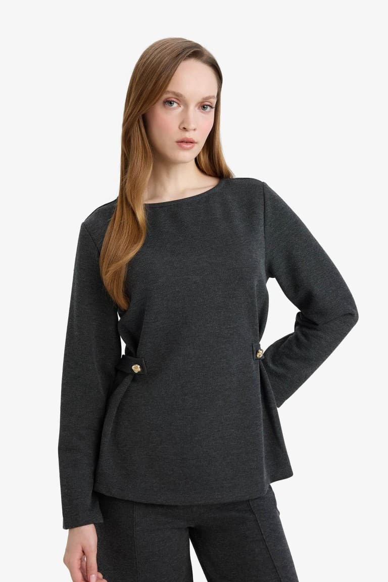 Regular Fit Boat Neck Pique Long Sleeve T-Shirt
