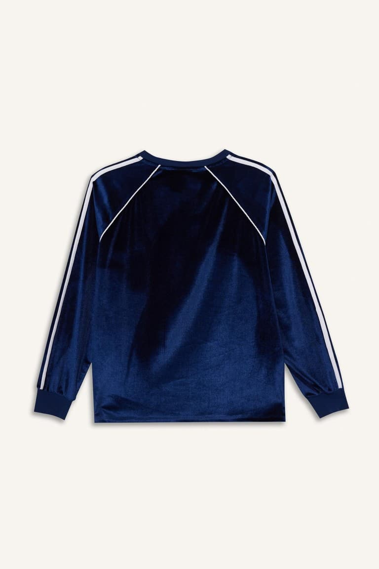 Oversize Wide Fit V-Neck Printed Velvet Sweatshirt