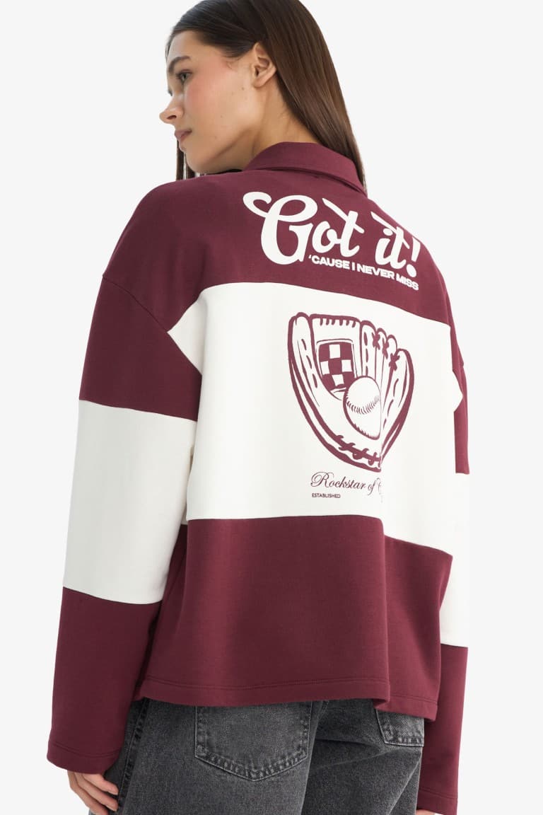 Regular Fit Polo Collar Sweatshirt with Back Print Main image
