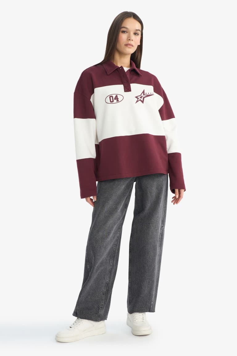 Regular Fit Polo Collar Sweatshirt with Back Print Secondary image