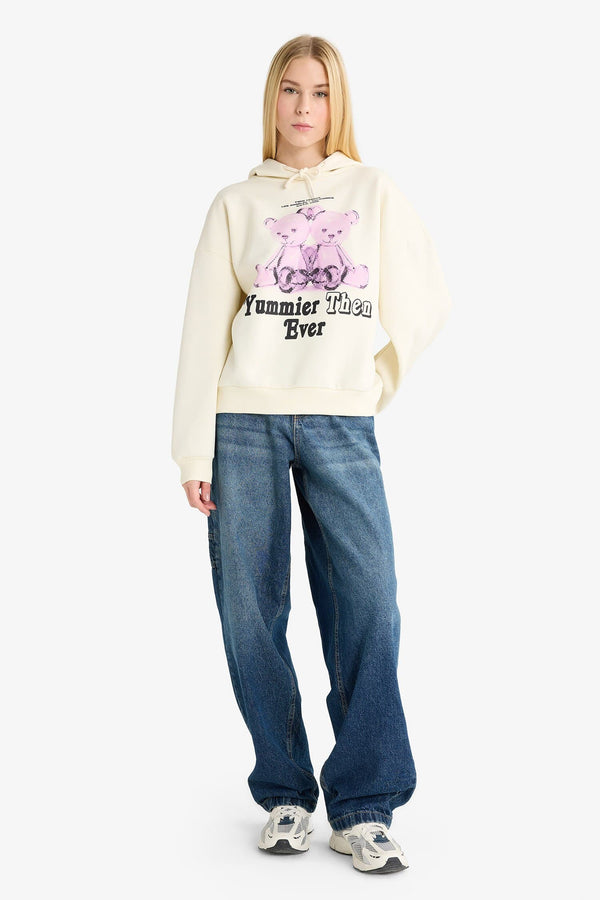 Oversize Wide Fit Hooded Printed KSweatshirt