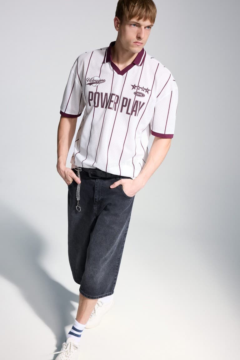 Loose Fit Slogan Printed Polo T-Shirt Secondary image