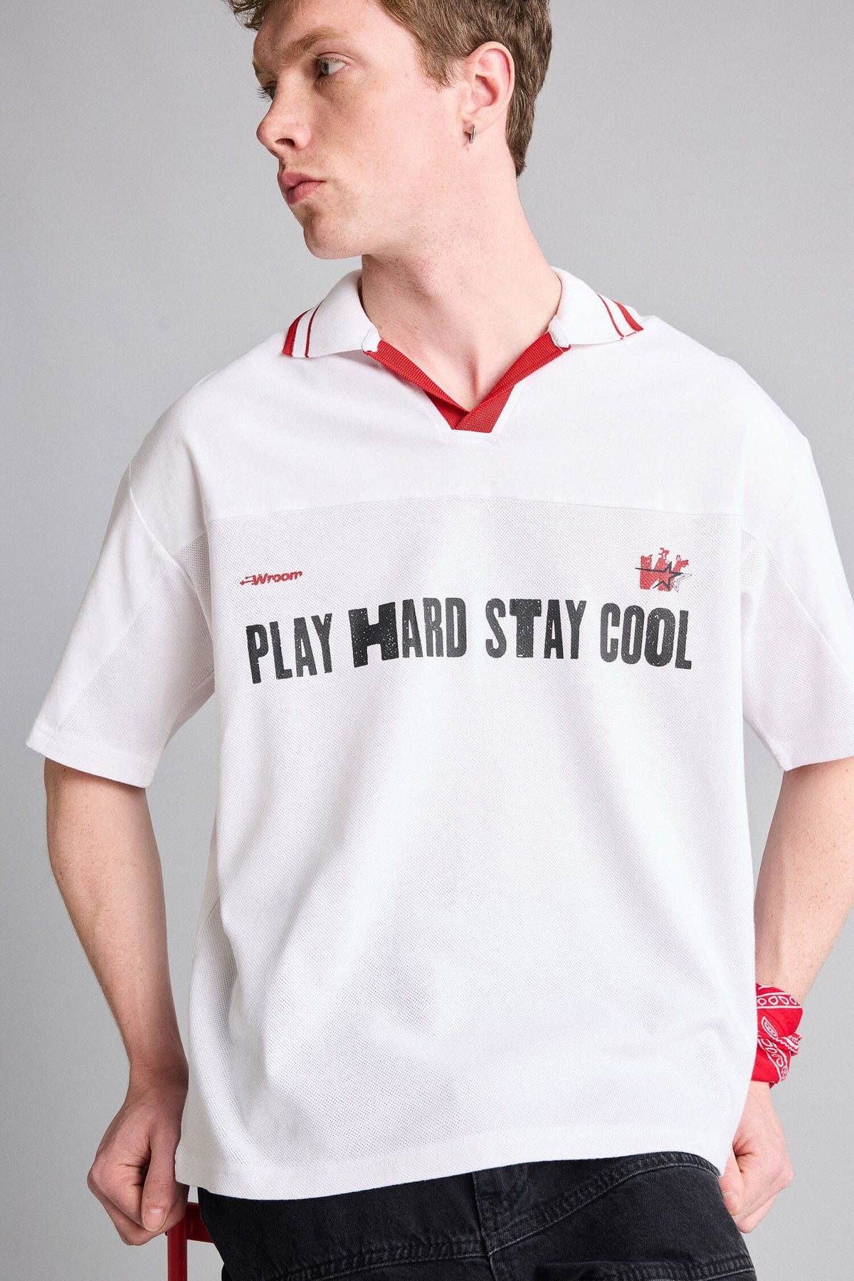 100% Cotton Loose Fit Polo Collar Slogan Printed Short Sleeve Polo Shirt Main image