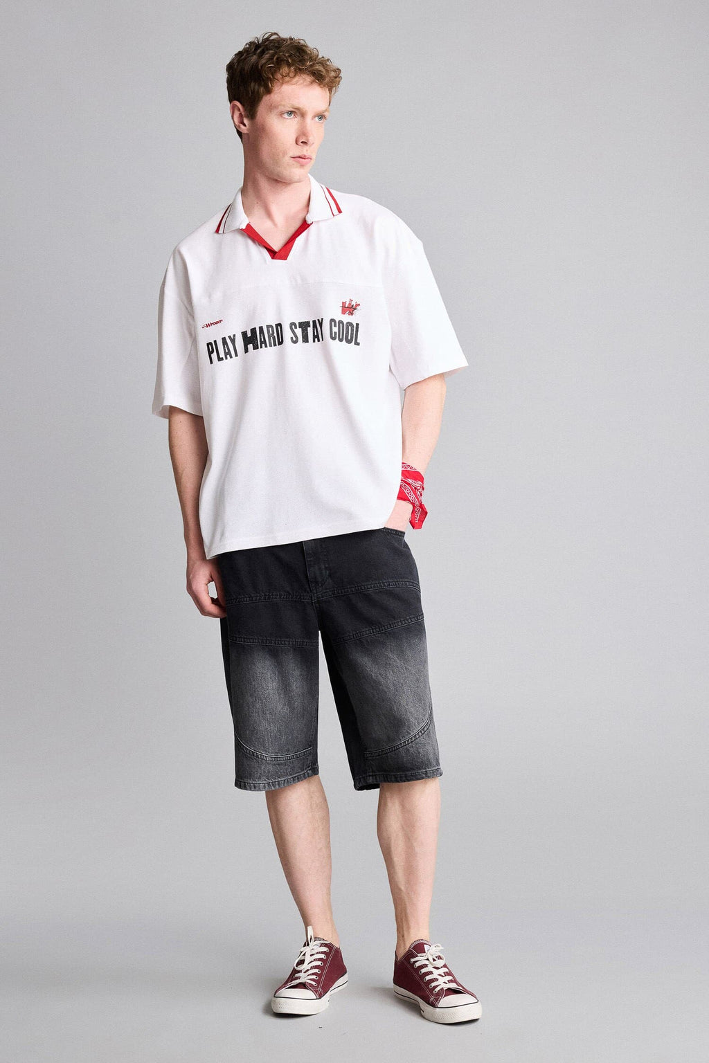100% Cotton Loose Fit Polo Collar Slogan Printed Short Sleeve Polo Shirt